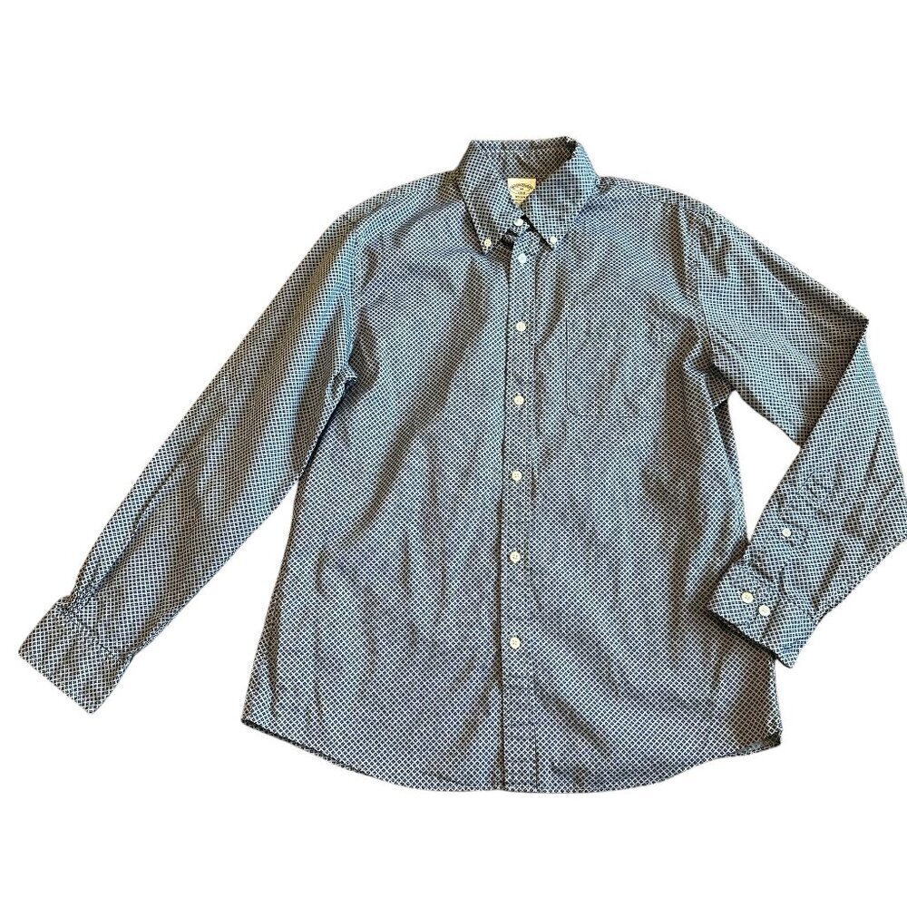 Brooks Brothers Regent Blue Print Long Sleeve Button Down Shirt Cotton Medium